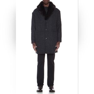 A.P.C. 2014 Archive Harris Tweed Herringbone Coat w/ Faux Fur Collar
